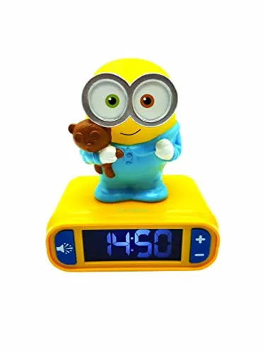 Lexibook Ich - Einfach unverbesserlich Minions Bob Nachtlicht-Wecker, süßes Design mit Minions-Sounds und Schlummerfunktion