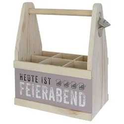 440s Flaschenkorb 440s Beer Caddy für 6 Flaschen HEUTE IST FEIERABEND, aus europäischem Holz beige|bunt
