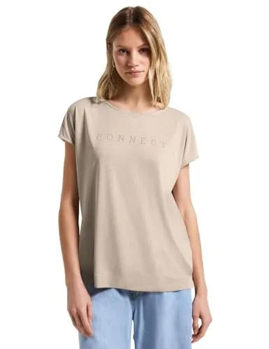 STREET ONE Damen T-Shirt Gr. 36, coastal beige - Kombistarkes Shirt aus weichem Jersey mit lässigem Wording aus Schmucksteinen. Ideal für einen casual Look und angenehm auf der Haut.