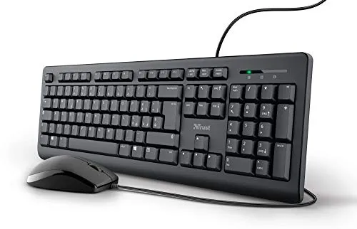 Trust Taro USB-Tastatur und Maus, kabelgebunden, italienisches QWERTY-Layout, für PC/Laptop/Notebook Mac/Windows, Kabel von 1,8 m, Tastatur flüssigkeitsbeständig, ergonomisch, schwarz