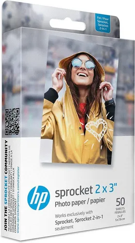HP 2x3 "Premium Zink Fotopapier (50 Blatt) für tragbaren Kettenrad-Fotodrucker" - Filme für kreative Aufkleber, drucken Sie langlebige, tintenlose Erinnerungen mit reißfestem, wisch- und wasserfestem Papier. Ideal zum Personalisieren Ihrer Lieblingsgegenstände!