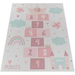Paco Home Kinderteppich Bino 585 - Flachgewebe-Teppiche mit motivierendem Regenbogen & Hüpfkästchen, ideal für kreatives Spielen und leicht zu reinigen, perfekt für jedes Kinderzimmer.