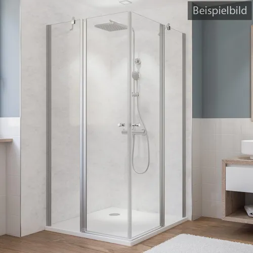 Breuer Fara 5 Eckeinstieg Drehtür 90 x 90 cm - Eckeinstieg mit 4-teiligem Klarglas-Design und Alu Chromeffekt, ideal für moderne Bäder und platzsparend.