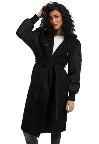MARIKOO Damen Winterjacke N016 - Stylischer Wickelmantel mit abnehmbarer Kapuze - Funktionsjacken: Hochwertige Winterjacke mit Wärme speichernder Funktion, ideal für kaltes Wetter. Perfekte Passform dank Taillierungsband und praktischen Taschen.