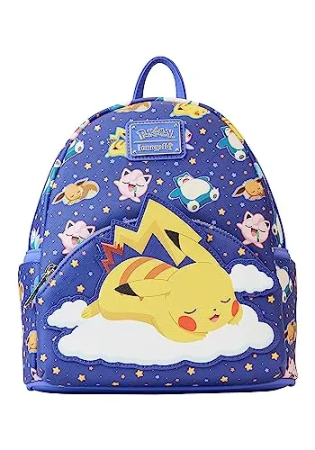 Pokemon Sleeping Pikachu and Friends Rucksack 26cm - Rucksäcke für Pokemon-Fans, charmantes Design mit schlafendem Pikachu und Freunden, perfekt für Schule und Ausflüge, hochwertig von Loungefly.
