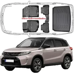 3D Gummifußmatten & Kofferraumwanne Set für Suzuki Vitara Typ LY (ab 2015) - Das Trimak Set bietet perfekten Schutz für den Fahrzeugboden und Kofferraum mit maßgeschneiderter Passform. Hergestellt aus langlebigem TPE-Material, ist es wasserdicht und pflegeleicht – ideal für alle Wetterbedingungen.