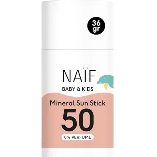Naïf - Mineralischer Sonnenschutzstick - für Baby & Kind - LSF 50-0% Parfüm - Stick ohne Mikroplastik, Mineralöle oder Silikone - UVA und UVB Schutz - Wasserresistent - Dermatologisch Getestet - 36g
