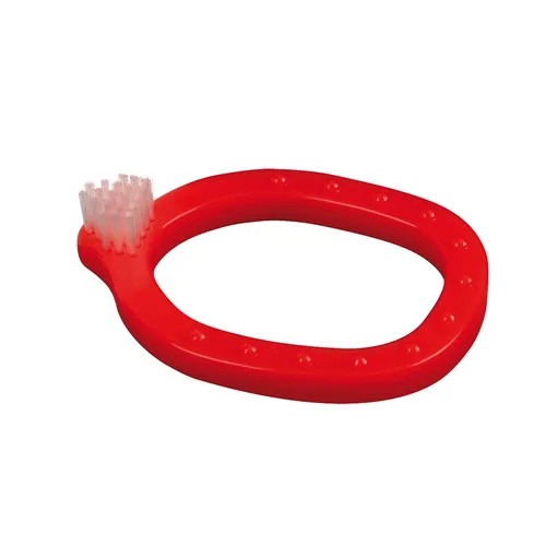 miradent Infant-O-Brush Lernzahnbürste rot - Lernzahnbürste für Kleinkinder ab 3 Monaten mit integriertem Beissring für spielerisches Zähneputzen und sanfte Pflege.