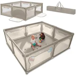 LIONELO WILLOW XL Laufgitter Baby - Laufgitter & -ställe mit großem Spielbereich (187 cm x 207 cm), atmungsaktiven Netzseiten und seitlichen Eingängen für sicheres Spielen und einfache Interaktion.