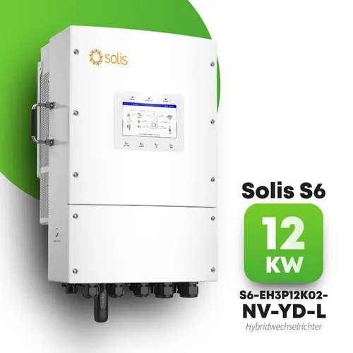 Solis 12KWHybridwechselrichter S6-EH3P12K02-NV-YD-L mit Bluetooth und WiFi - Effizienter 12 kW Hybridwechselrichter für Niedervolt-Batterien, ideal für flexible Stromnutzung. Mit 2 MPPT und schneller Backup-Funktion für zuverlässige Energieversorgung.
