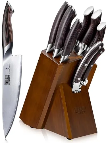 HOSHANHO 8-teiliges Profi-Messerset mit Holzblock - Hochwertiges 8-teiliges Küchenmesser-Set aus japanischem Edelstahl mit ultrascharfen Klingen. Der ergonomische Pakkaholzgriff sorgt für Komfort und Kontrolle beim Schneiden. Ideal für alle Kochbedürfnisse und perfekt als Geschenk.