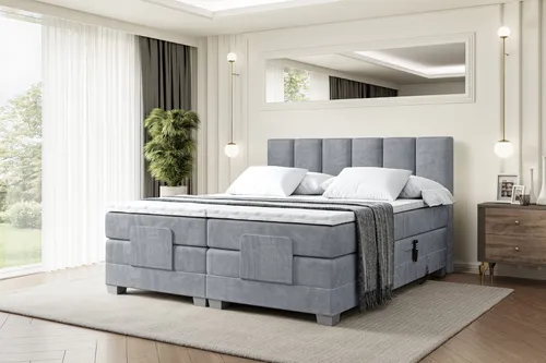 ALTDECOR Elektrisch verstellbares Boxspringbett mit 2 Matratzen und Topper – Grau - Erleben Sie individuellen Schlafkomfort mit diesem elektrisch verstellbaren Boxspringbett. Ausgestattet mit hochwertigen Matratzen und einem abnehmbaren Topper für erholsame Nächte.