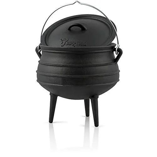 BBQ-Toro Potjie #6 - Gusseisen Hexenkessel mit 14 Litern - Kochtöpfe, vielseitig einsetzbarer Gusseisen Topf für offenes Feuer, ideal für Schmorgerichte und Eintöpfe, bereits eingebrannt für sofortigen Einsatz.