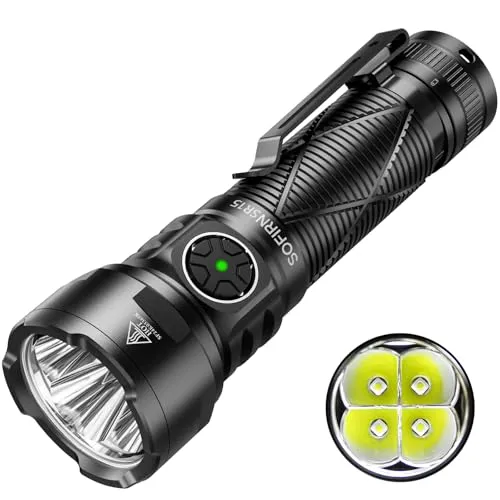Sofirn SR15 LED Taschenlampe, leistungsstarke Taschenlampe mit 4500 Lumen, 510 m max., wiederaufladbare Taschenlampe mit 4 x SFT25R LED, superhelles EDC Licht für den Außenbereich