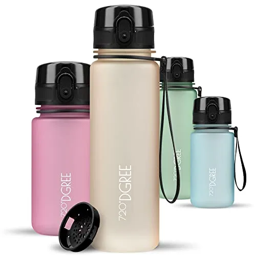 720°DGREE Trinkflasche Kinder 500ml “uberBottle“ softTouch +Sieb - Auslaufsicher, BPA-Frei - Flasche für Schule, Sport, Fitness - Wasserflasche aus Tritan - Schmal, Leicht, Stoßfest, Wiederverwendbar