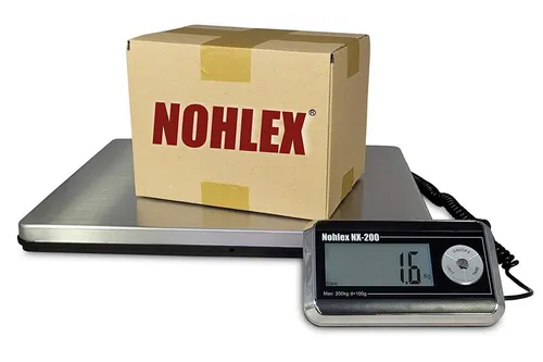 Nohlex Paketwaage 200kg/100g - Professionelle Plattformwaage mit Edelstahl Wägeplatte 40x31cm, ideal für präzise Messungen bis 200kg. Beleuchtetes Display und Tara-Funktion sorgen für einfache Handhabung.