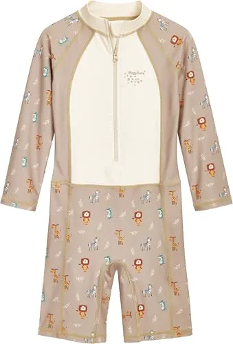 Playshoes Jungen Schwimmanzug Sonnenanzug, Wildtiere Langarm, 86-92 - Einteiliger Badeanzug für Jungen mit UV-Schutz 50+, ideal für Strand und Schwimmbad, aus recyceltem Polyester und mit praktischem Reißverschluss für einfaches An- und Ausziehen.