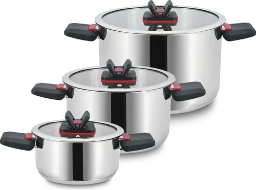 Linnuo 3tlg Induktion Kochtopf Set Edelstahl - Kochtöpfe aus robustem Edelstahl mit klappbaren Griffen, ideal für alle Herdarten, inklusive Induktion. Energiesparendes Kochen dank gleichmäßiger Wärmeleitung und praktischem Sichtkochen durch Glasdeckel.