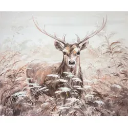 Gilde Bild "Hirsch" auf Leinwand, rechteckig, 100 cm x 80 cm - Das stilvolle Bild 'Hirsch' auf Leinwand bringt Naturflair in Ihr Zuhause. Mit beeindruckendem Hirschmotiv und warmen Braun- und Weißtönen schafft es eine gemütliche Atmosphäre. Ideal für verschiedene Wohnstile.