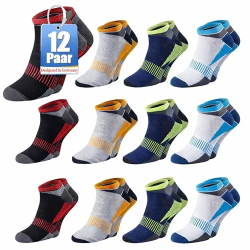 Chili Lifestyle COLOR AirGrip Sneaker Socken Damen und Herren, kurze Sportsocken, Weichbund, Baumwolle, 12 Paar, mehrfarbig bunt, 39-42 / 43-46