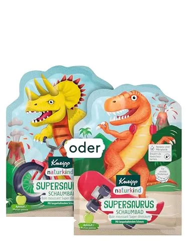 Kneipp naturkind Schaumbad Supersaurus - Färbt das Wasser grün und duftet nach Apfel - Mit viel Liebe speziell für Kinder entwickelt - 40ml