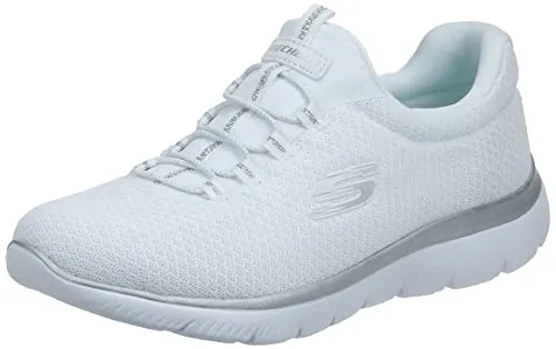 Skechers Damen Summits Sneaker - White Mesh Silver Trim, 39 EU - Damen-Sneaker mit gepolsterter Memory-Schaum Einlegesohle und leichtem, stoßdämpfendem Design für ultimativen Komfort und Flexibilität.