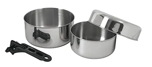 Companion - Kochset von Origin Outdoors - Hochwertiges Edelstahl-Kochset für 2 Personen, kompakt und platzsparend mit gummierten Klappgriffen, ideal für Camping und Outdoor-Aktivitäten.