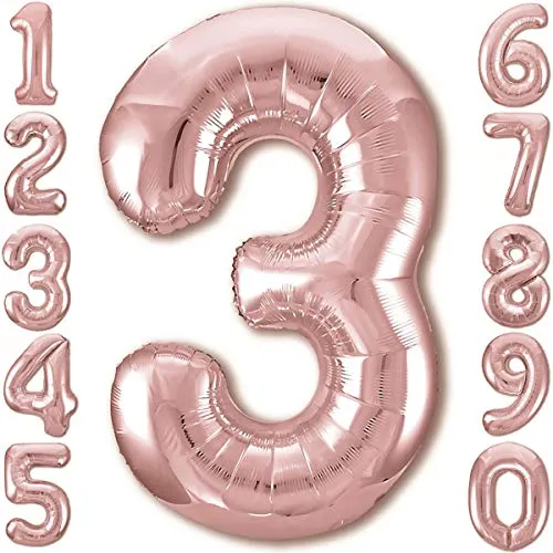 Luftballon 3. Geburtstag Zahl 3 Rosegold XXL Riesen Folienballon 100cm Geburtstagsdeko Mädchen Ballon Zahl Deko zum Geburtstag. Fliegt mit Helium.