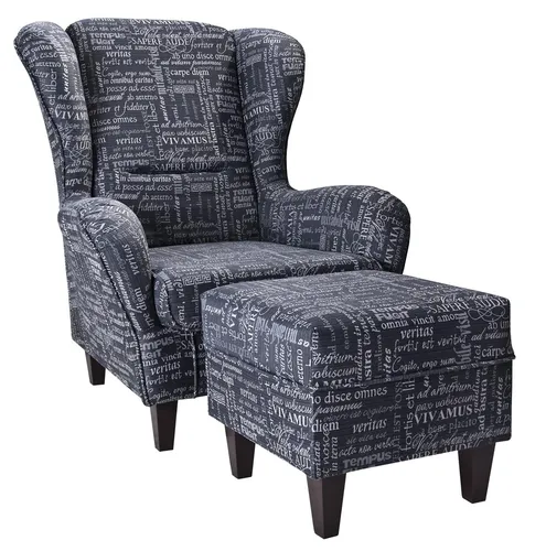 Supellex Sofia Ohrensessel mit Hocker – Carpe Diem Anthrazit - Sessel mit Hocker im Kolonial Design, ideal für stilvolle Wohnräume. Bequemer Ohrensessel für entspannte Stunden.