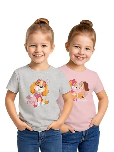 Paw Patrol T-Shirt für Mädchen Oberteil Kinder Shirt kurzärmlig Rosa/Grau (2er Pack) (DE/NL/SE/PL, Numerisch, 98, 104, Regular)