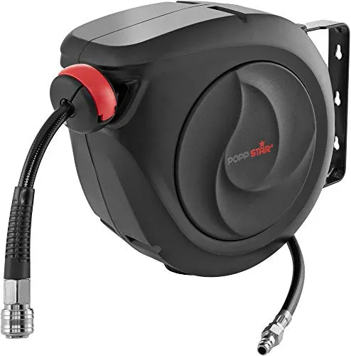 Poppstar Premium Automatik Druckluft Schlauchtrommel mit 10m Druckluftschlauch - Zubehör für Werkstätten, automatischer Aufroller mit 10m Schlauch für optimale Flexibilität und Ordnung bei der Druckluftversorgung.