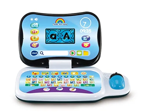 VTech Tech-Laptop für Kleinkinder, interaktives pädagogisches Computerspielzeug, 20 Spiele zum Lernen von Alphabet, Buchstaben, Formen, Zahlen, Musik und Französisch, für Kinder ab 2, 3, 4 Jahren, eng
