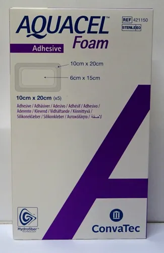 AQUACEL Foam adhäsiv 10x20 cm Verband 5St MHD 02/26 PZN 10818256