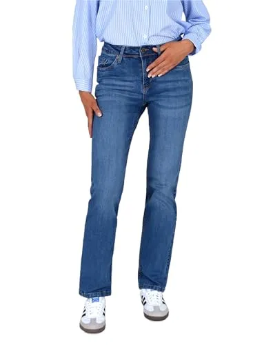 ESRA Stretch Damen Jeans Hose High Waist Straight Leg bis Übergröße G300 - Hochwertige ESRA Damen Jeans mit geradem Schnitt und hohem Bund. Sie bietet hohen Tragekomfort durch elastischen Baumwollmix und ist in verschiedenen Waschungen erhältlich. Ideal für jeden Anlass!