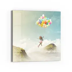 DEQORI Magnettafel 'Mädchen an Luftballons', Whiteboard Pinnwand beschreibbar grün 50 cm x 50 cm