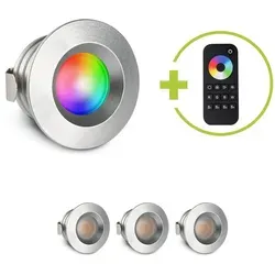 Einbaustrahler Mini flach Torino 3W RGBW IP44 - Farbe: silber - Anzahl: 4x
