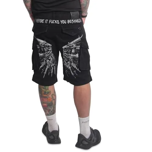 Yakuza Herren Gunnery Cargo Shorts, Schwarz, 42W - Herren-Shorts mit superelastischem Baumwollmix, langlebig und bequem. Ideal für den Alltag mit praktischen Beintaschen für alles Wichtige.