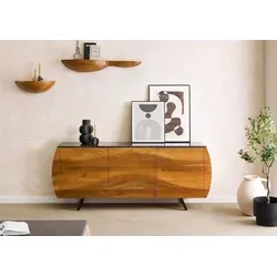 Sideboard Akazie 184x40x75 cm mit schwarzem Marmor MONTREAL - Elegantes Sideboard aus Akazie mit einzigartiger Marmorplatte, ideal für stilvolle Wohnräume. Bietet komfortablen Stauraum und flexible Montagemöglichkeiten.