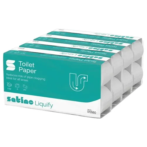 Wepa liquify Kleinrollen 3-lagig weiß - Großpaket mit 64 Rollen - Umweltfreundliches Toilettenpapier aus 100% Recyclingpapier, das sich schnell im Wasser zersetzt. Ideal für empfindliche Rohrleitungen und Camping. EU-Ecolabel zertifiziert.