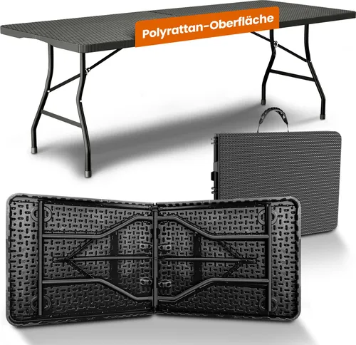 NewHabitat Klappbarer Buffettisch aus Polyrattan – Vielseitiger Gartentisch für Outdoor-Events - Picknicktisch, wetterfest und stabil mit pulverbeschichtetem Stahlgestell, perfekt für Gartenpartys, Camping und Festivals – zusammenklappbar und platzsparend.