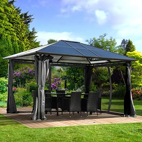 Alu-Pavillon SUMMERDREAM - 3x4 m, grau, mit Moskitonetz und Vorhängen