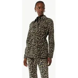comma Indoor-Jacke mit Leo-Muster – Dunkelgrau, Größe 38 - Funktionsjacke mit modischem Leo-Alloverprint, ideal für stilbewusste Frauen, ausgestattet mit praktischen Taschen und einem komfortablen Crew Neck.