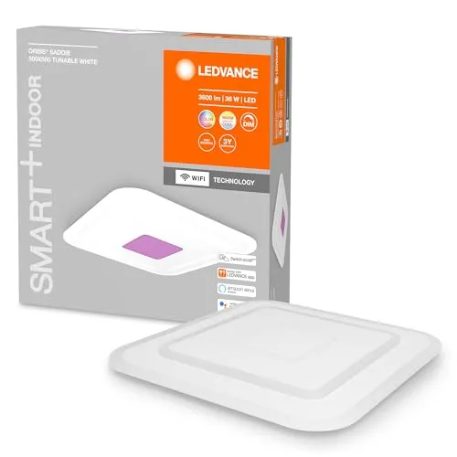 LEDVANCE ORBIS Saddie SMART+ WiFi Leuchte 50x50cm - Moderne LED Deckenleuchte mit 3400 Lumen, dimmbar und steuerbar via App oder Sprachassistenten. Ideal für individuelles Lichtdesign in jedem Raum.
