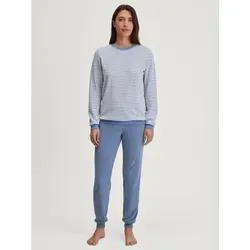 CALIDA Schlafanzug Soft Dreams (2 tlg) Ringel-Design, blau, L (48/50) - Bequemer 2-teiliger Schlafanzug aus weichem Frottee-Material für entspannte Nächte. Angenehme Passform, atmungsaktiv und pflegeleicht – ideal für gemütliche Abende.
