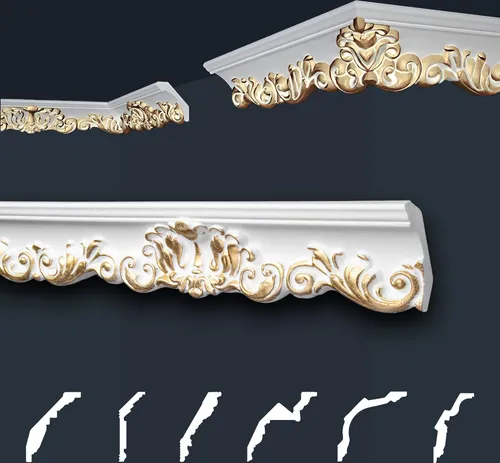 Marbet Deckenleisten gold Sparpaket aus Styropor EPS - Stuckleisten gemustert, im traditionellen Design - (2 Meter B-35 G) Styroporleisten Zierprofile Stuck