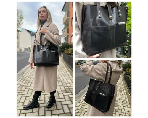 Corno d´Oro Juana Handmade Shopper Tasche Damen aus Premium Leder - Damen-Schultertasche aus naturgegerbtem, leichtem Büffelleder mit integriertem Organizer und verstellbarem Riemen für optimalen Tragekomfort und Stil.