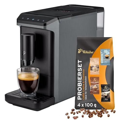 Tchibo Kaffeevollautomat Esperto mini - Kaffeevollautomaten, nur 16 cm breit, ideal für kleine Küchen, Studentenapartments oder Camping, inklusive GRATIS Kaffeeprobierset für den perfekten Kaffeegenuss.