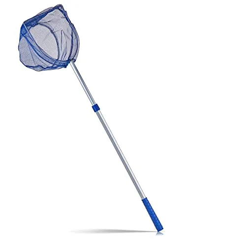 BigDean Kescher 75-121 cm lang - Teichkescher mit Teleskopstange - Feinmaschig (2 mm) - Für Teich, Algen & Swimming-Pool - Algenkescher Nylon-Netz