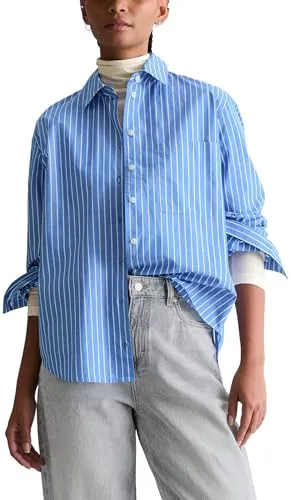 Marc O'Polo Denim Damen Hemdbluse Gestreift - Regular Fit - Stylische, gestreifte Hemdbluse für Damen im Regular Fit. Ideal für lässige Looks und vielseitig kombinierbar.