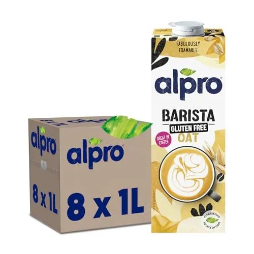 Alpro Haferdrink Barista glutenfrei, 8 x 1 Liter - Glutenfreie Barista-Milchalternative auf Haferbasis, ideal für Kaffeespezialitäten. Rein pflanzlich, ungesüßt und reich an ungesättigten Fettsäuren.